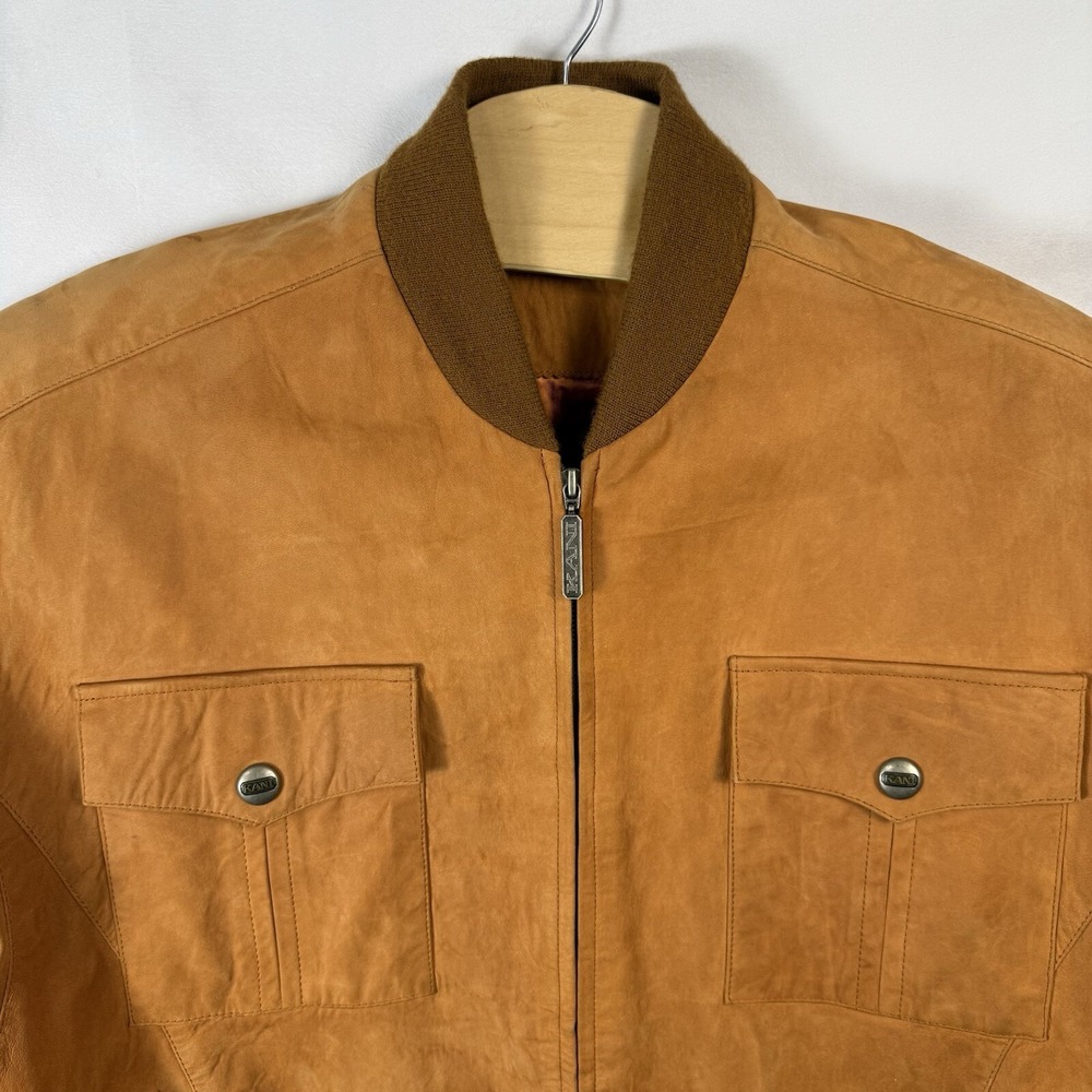 Vintage Karl Kani Suede Men's Bomber Jacket Zip Up Satin Style Interior XL Flaws - Picture 2 of 13